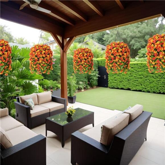 Autumn Artificial Fake Hanging Flowers Plants for Outdoor Fall Decor, 2PCS - Picture 5 of 6